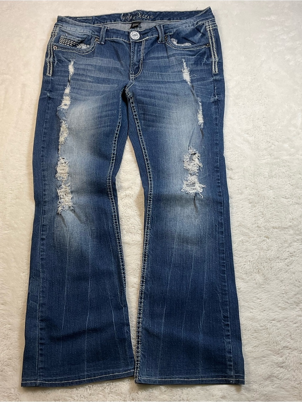 Ariya Jeans Womens 15/16 Bootcut Distressed Blue Denim Stretch Y2K Western